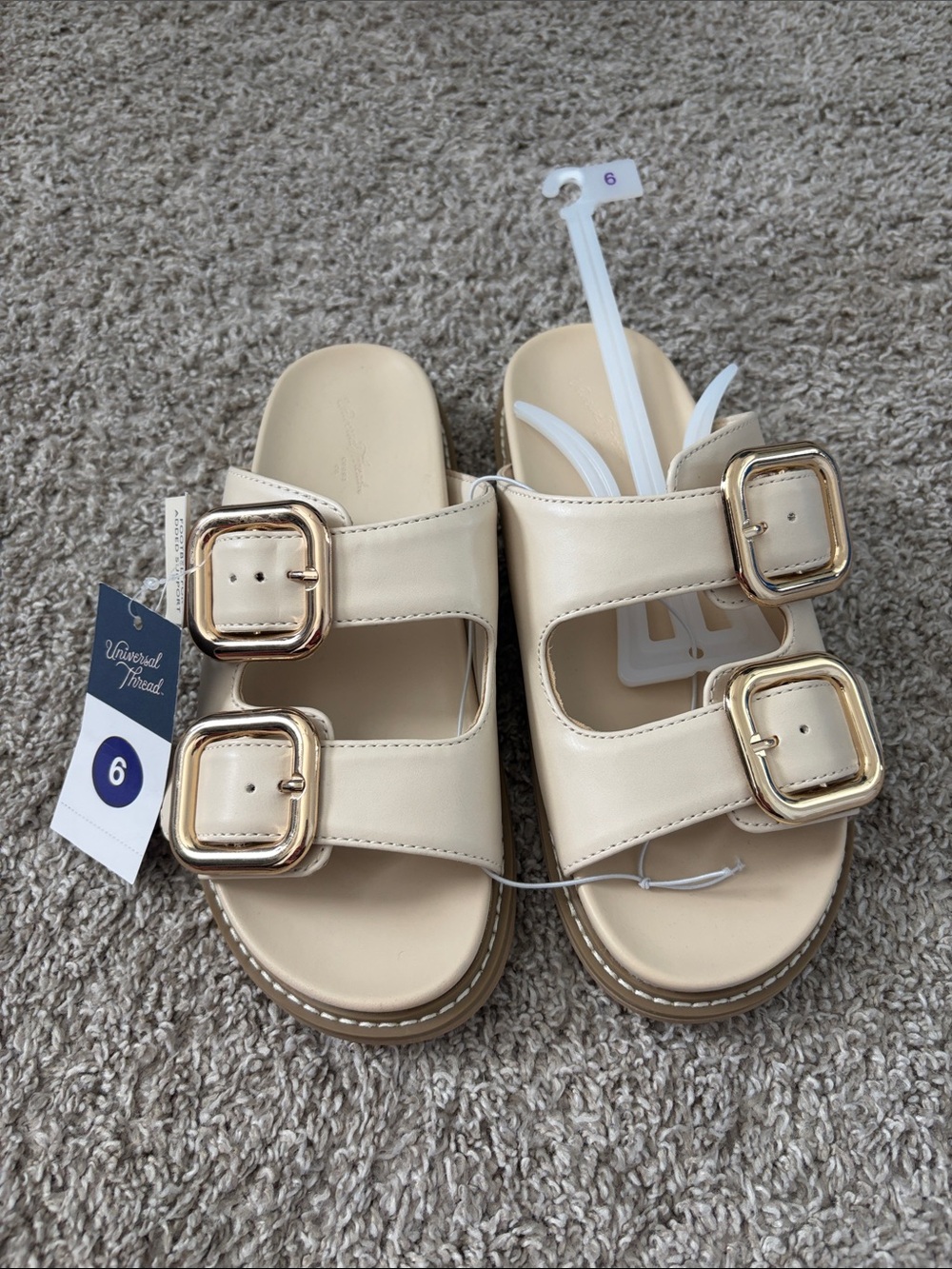 Universal Thread Cream Slide Sandals with Gold Buckles